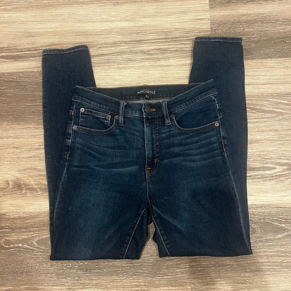 J.Crew Mercantile Womens Dark Wash Skinny Jeans Size 27 High Rise Indigo Denim